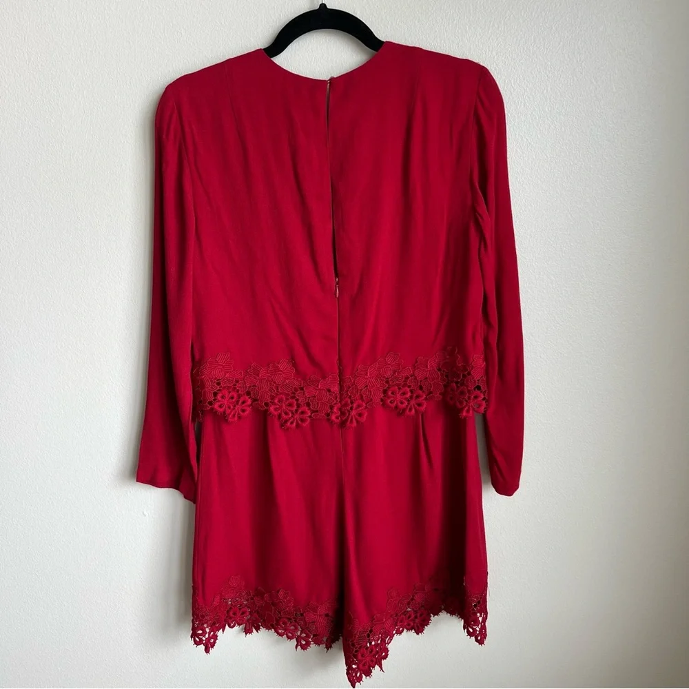 Zara Red Lace Trim Long Sleeve Romper, Size Medium - Picture 3 of 6